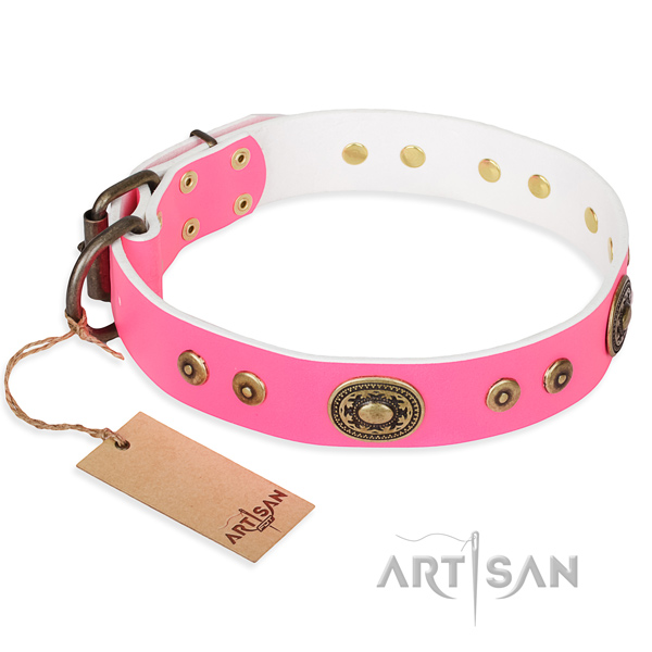 Long-wearing leather dog collar with corrosion-resistant elements