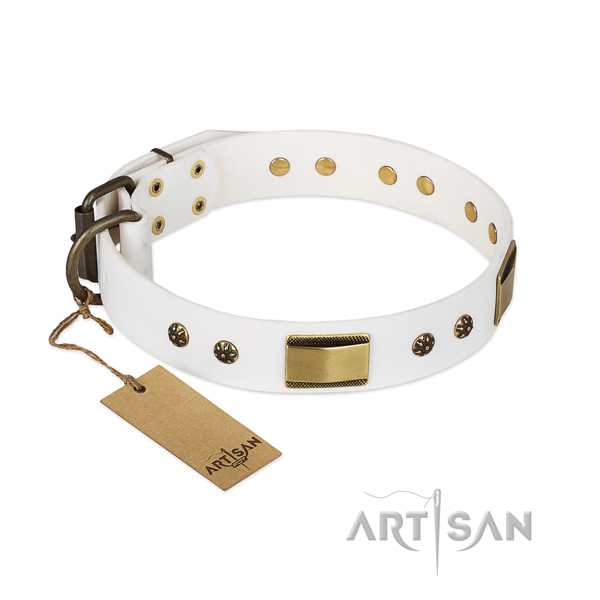 Significant design decorations on natural genuine leather dog collar