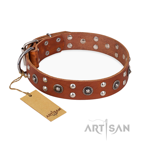 Exquisite design adornments on full grain genuine leather dog collar