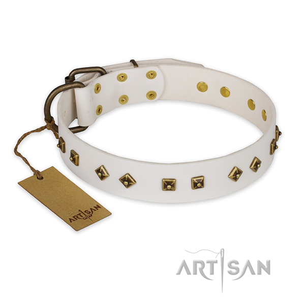 Awesome design decorations on natural genuine leather dog collar