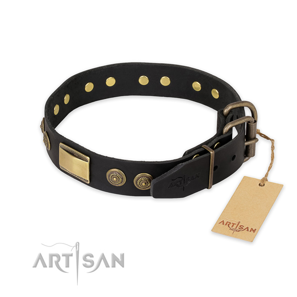 Stylish walking natural genuine leather collar with decorations for your pet