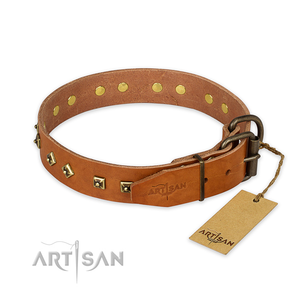 Daily walking natural genuine leather collar with adornments for your doggie