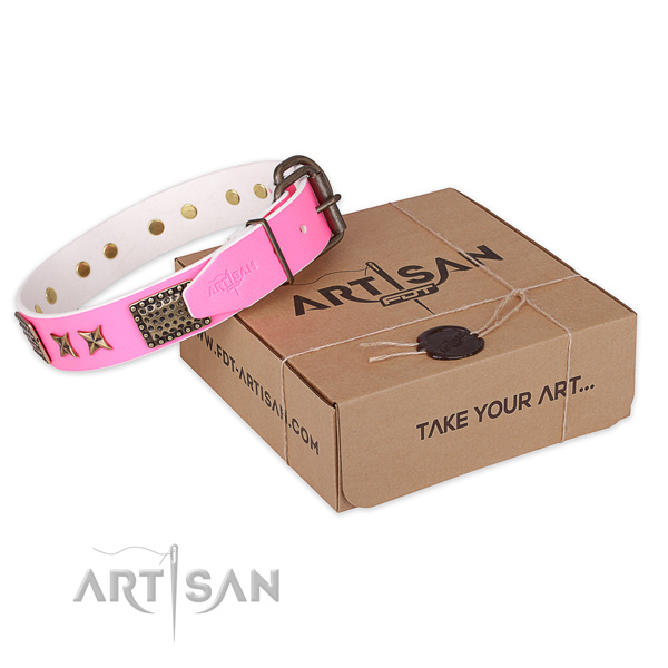 High quality natural genuine leather dog collar for stylish walks