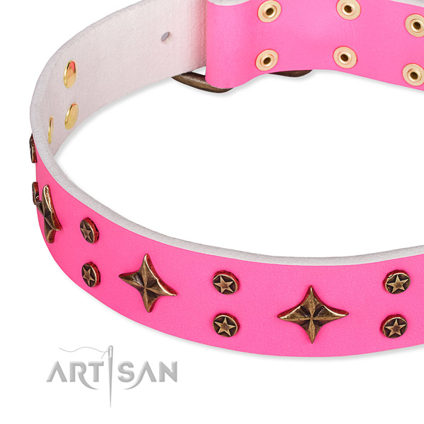 Adjustable leather dog collar with extra sturdy durable hardware