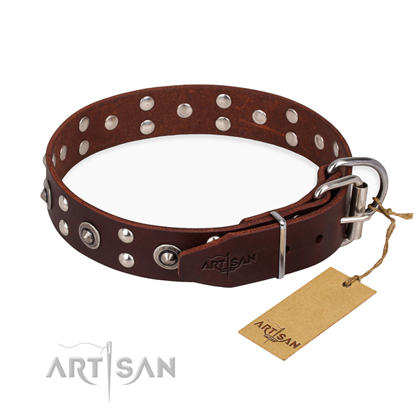 Handy use full grain genuine leather collar with decorations for your doggie