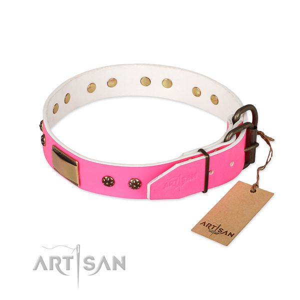 Handy use full grain genuine leather collar with adornments for your doggie