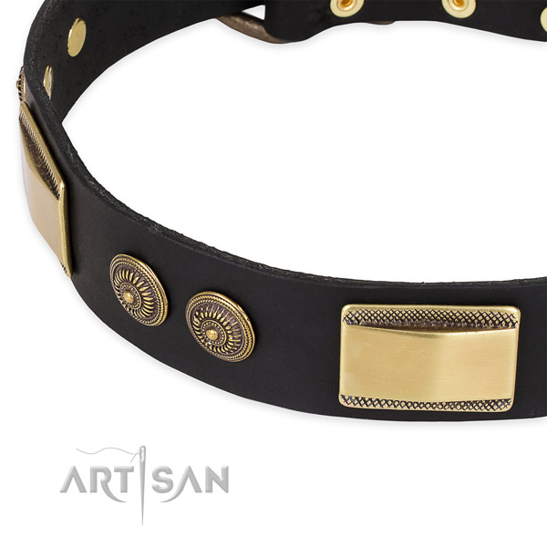 Daily use full grain natural leather collar with durable buckle and D-ring