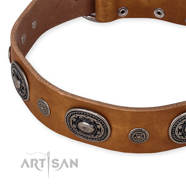 Easy to use leather dog collar with almost unbreakable durable buckle