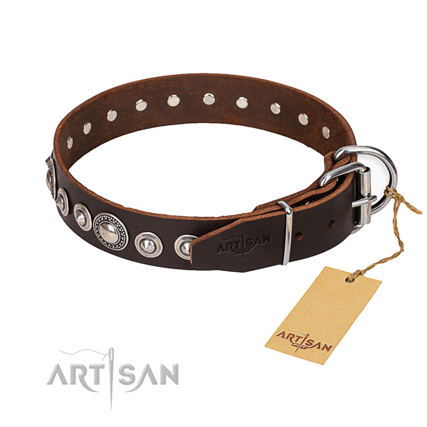 Tough leather dog collar with durable hardware