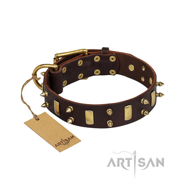 Full grain genuine leather dog collar with smoothly polished surface