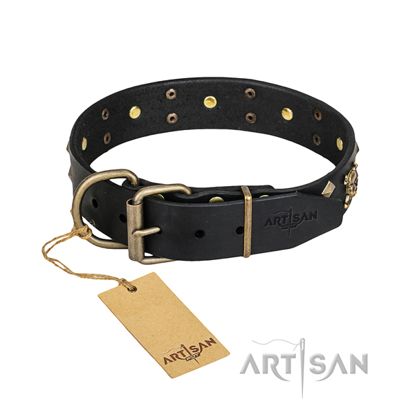Dependable leather dog collar with non-corrosive elements