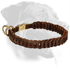 Braided Choke Leather Rottweiler Collar with Brass Fittings