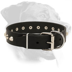 Genuine Leather Rottweiler Collar with Durable Buckle