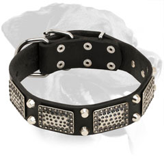Rottweiler Collar Made of Leather with Shining Decorations