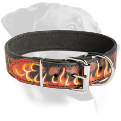 Rottweiler Awesome Painted Flames Leather Collar