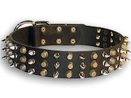 Fascinating Rottweiler Leather Collar with Spikes and Pyramids
