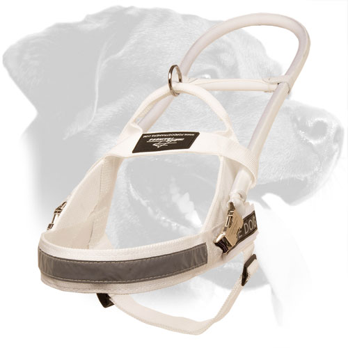 Bright White Nylon Rottweiler Harness with Long Handle for Guide Dogs