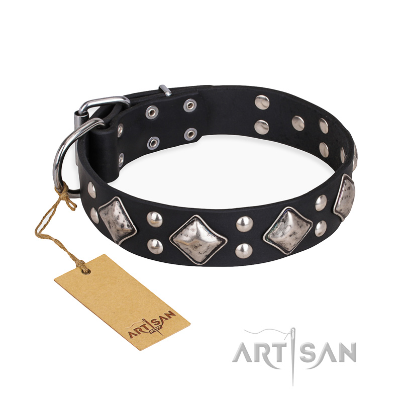 "Smart Geometry" FDT Artisan Studded Leather Rottweiler Collar for Daily Walking