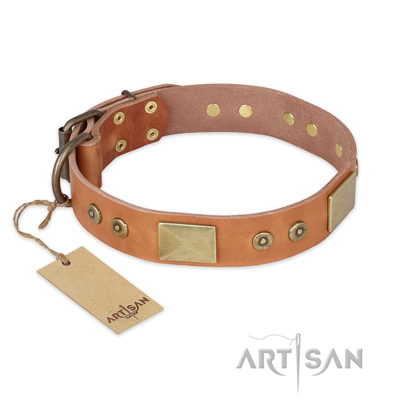 'The Middle Ages' FDT Artisan Handcrafted Tan Leather Rottweiler Dog Collar