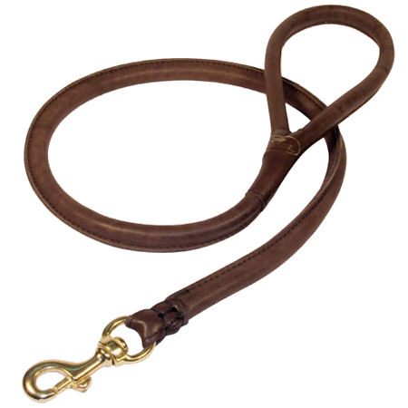 Rolled Leather Dog Leash 4 foot Round for Rottweiler