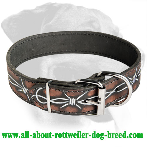 Rottweiler Handpainted Barbed Wire Leather Collar