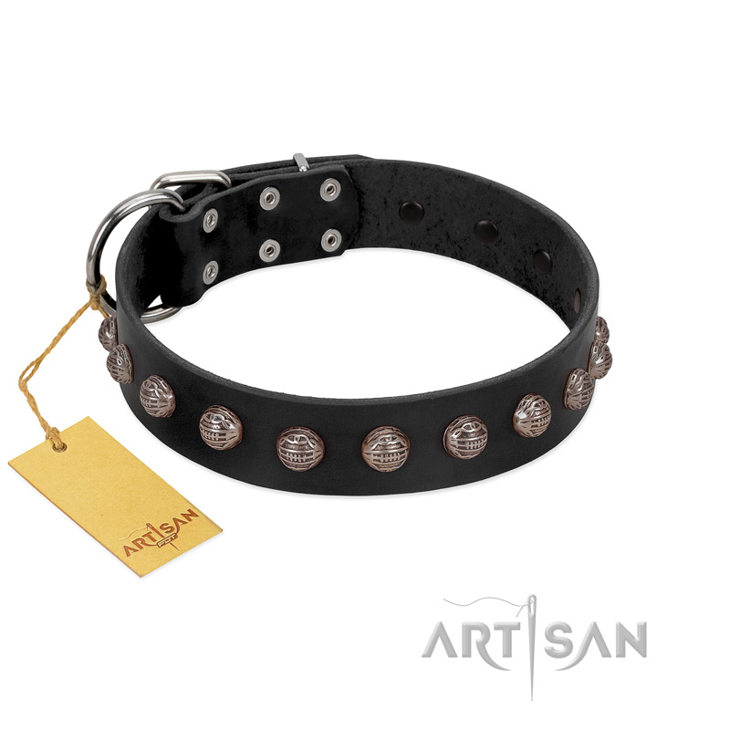 "Bizarre Affection" Designer Handmade FDT Artisan Black Leather Rottweiler Collar