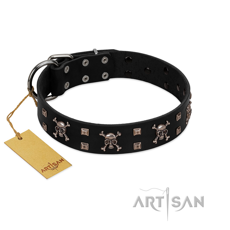 "Black Jack" Stylish Handmade FDT Artisan Black Leather Rottweiler Collar