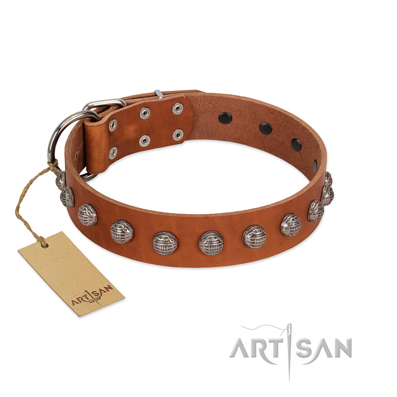"Heroic Deeds" Designer Handmade FDT Artisan Tan Leather Rottweiler Collar