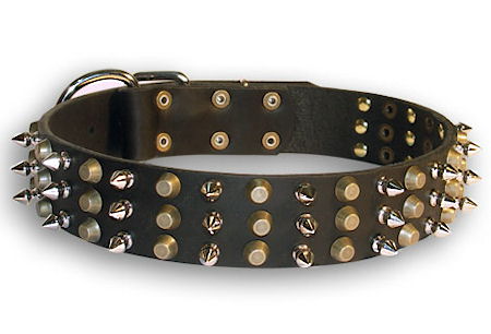 Fascinating Rottweiler Leather Collar with Spikes and Pyramids