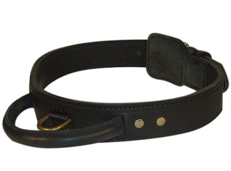 leather dog collar with handle for walking,training..