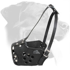 Well Adjustable Police Leather Dog Muzzle for Rottweiler