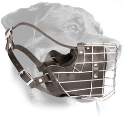 Wire Basket Leather Rottweiler Muzzle with Strong Adjustable Straps