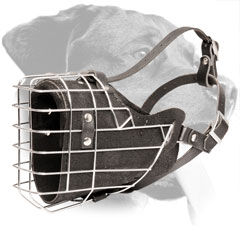Basket Wire Leather Rottweiler Muzzle with Special Nose Padding