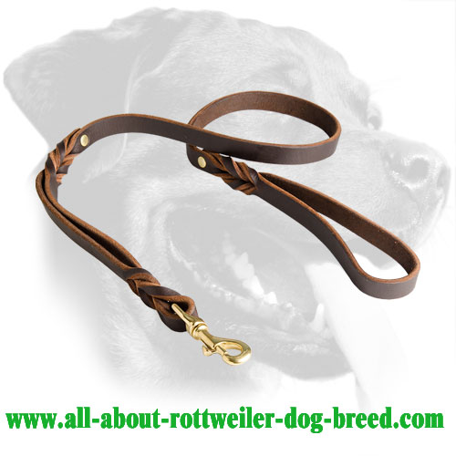 Leather Rottweiler Leash Equipped with Two Handles